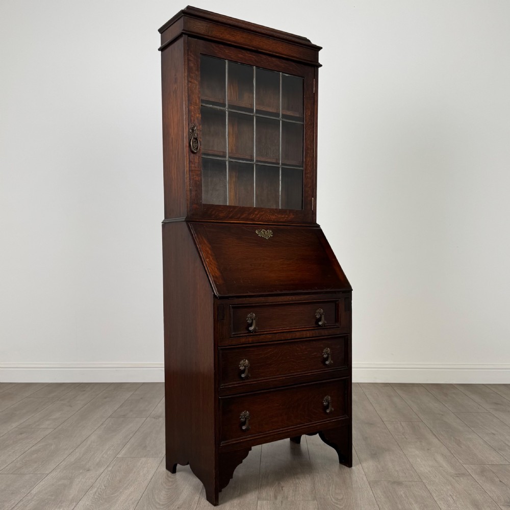 Antique 20th Century Small Oak Bureau Bookcase View XI