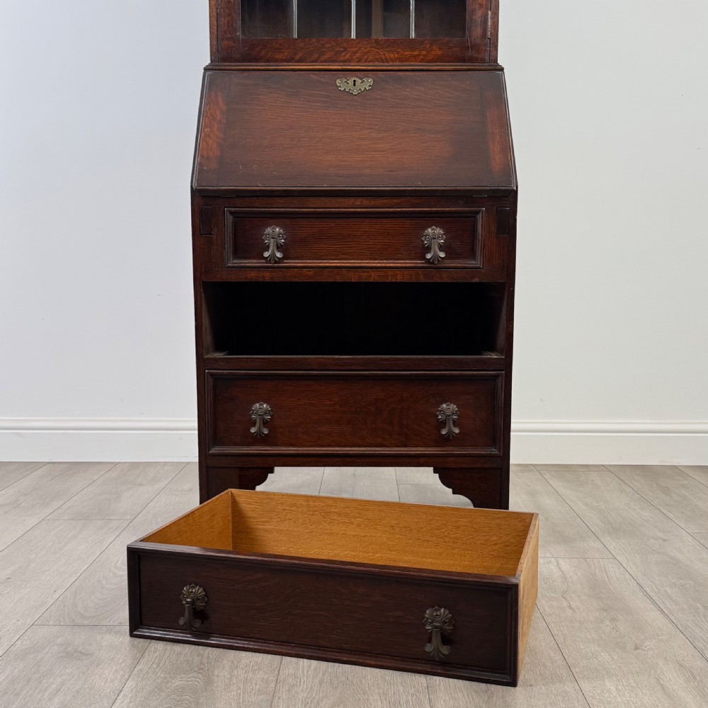 Antique 20th Century Small Oak Bureau Bookcase View XIII