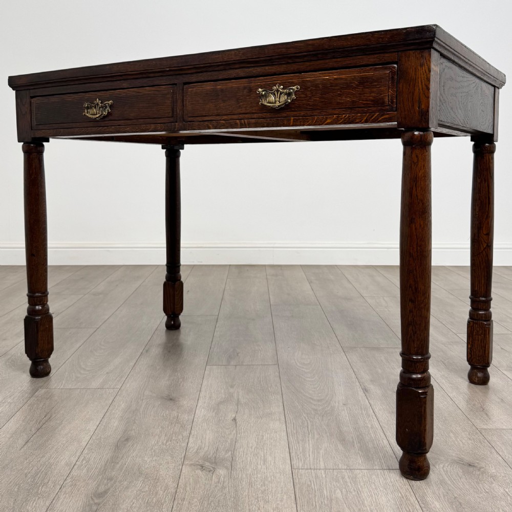 Antique 20th Century Good Quality Writing Table In Oak  View II
