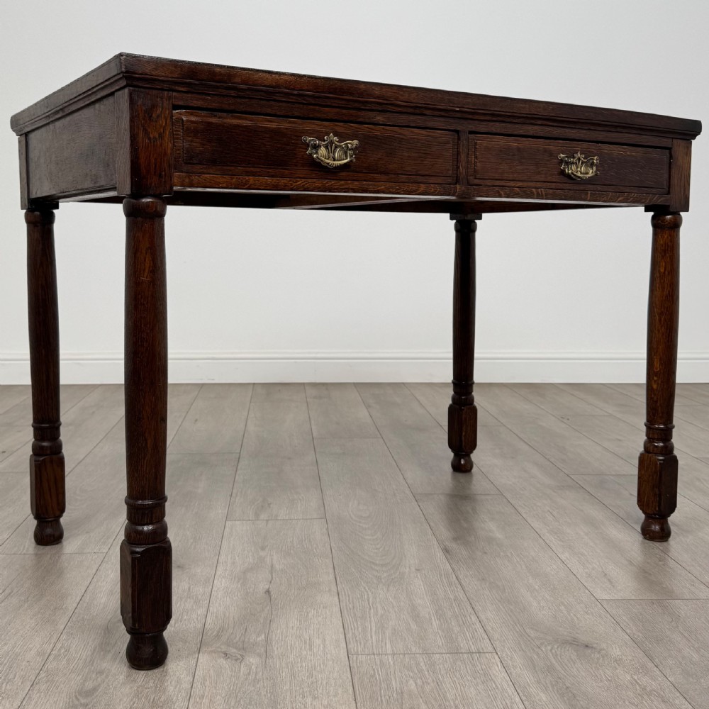 Antique 20th Century Good Quality Writing Table In Oak  View VIII