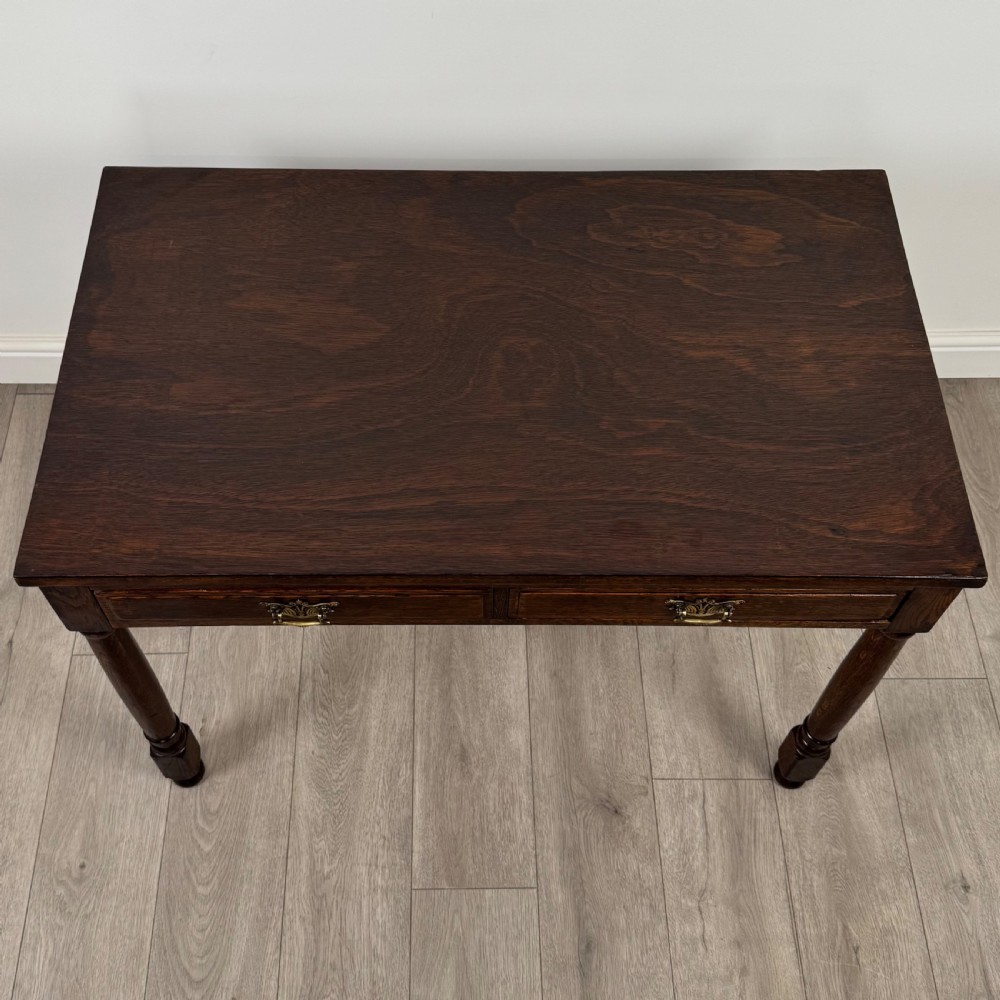 Antique 20th Century Good Quality Writing Table In Oak  View IX