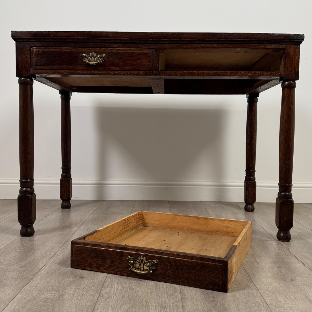 Antique 20th Century Good Quality Writing Table In Oak  View X