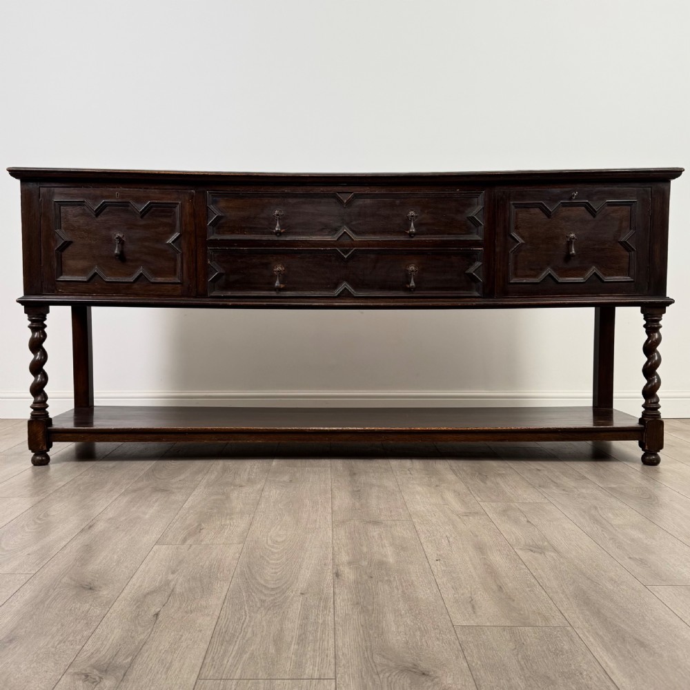 Antique 19th Century Large Jacobean Style Dresser Base In Oak 