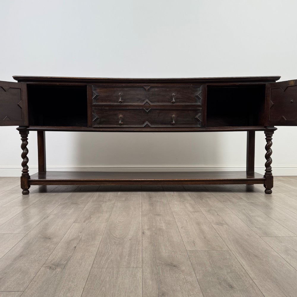 Antique 19th Century Large Jacobean Style Dresser Base In Oak  View II