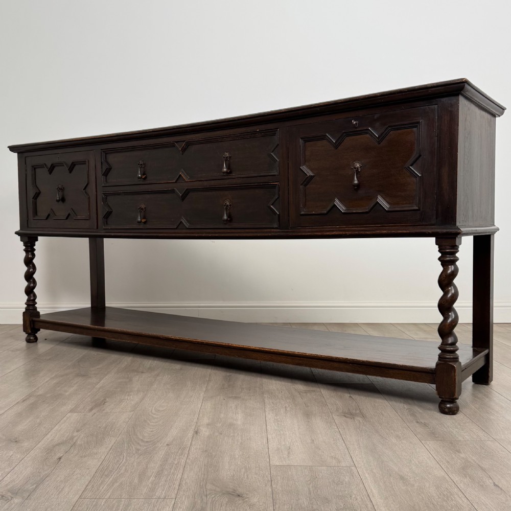 Antique 19th Century Large Jacobean Style Dresser Base In Oak  View III