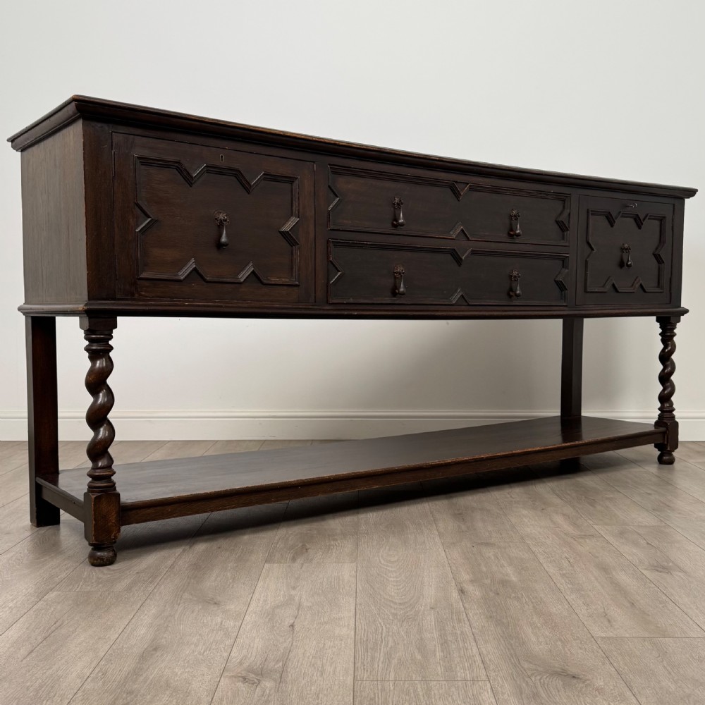 Antique 19th Century Large Jacobean Style Dresser Base In Oak  View XI