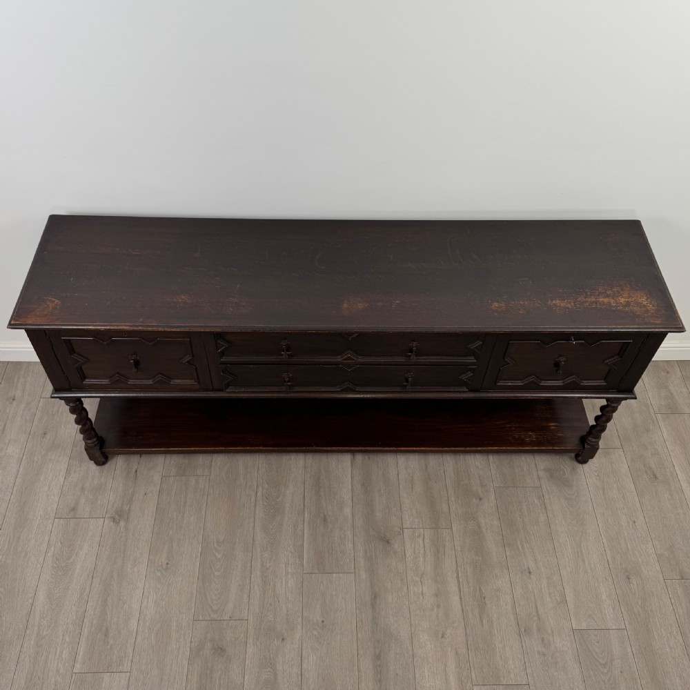 Antique 19th Century Large Jacobean Style Dresser Base In Oak  View XII