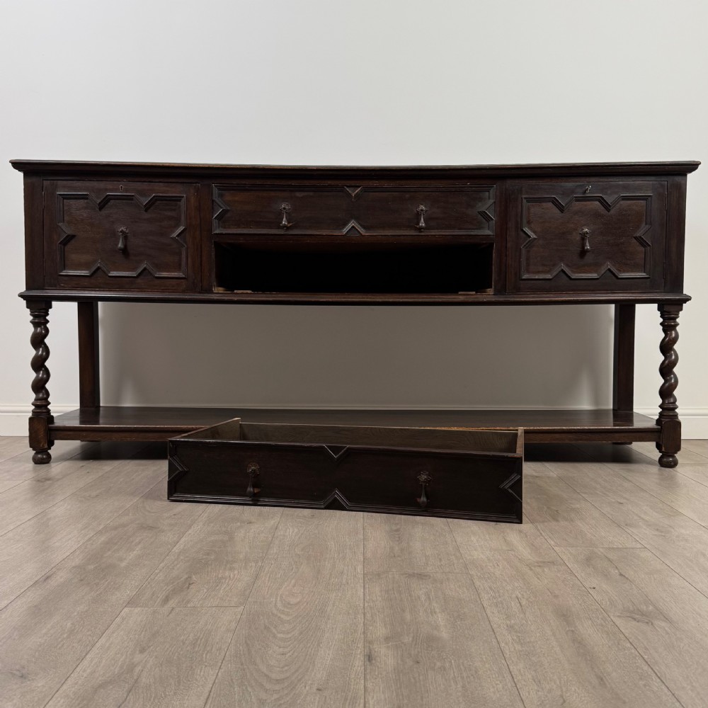 Antique 19th Century Large Jacobean Style Dresser Base In Oak  View XIII