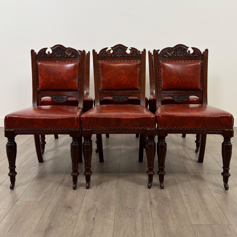 Antique 19th Century Set Of 6 Dining Chairs In Walnut 