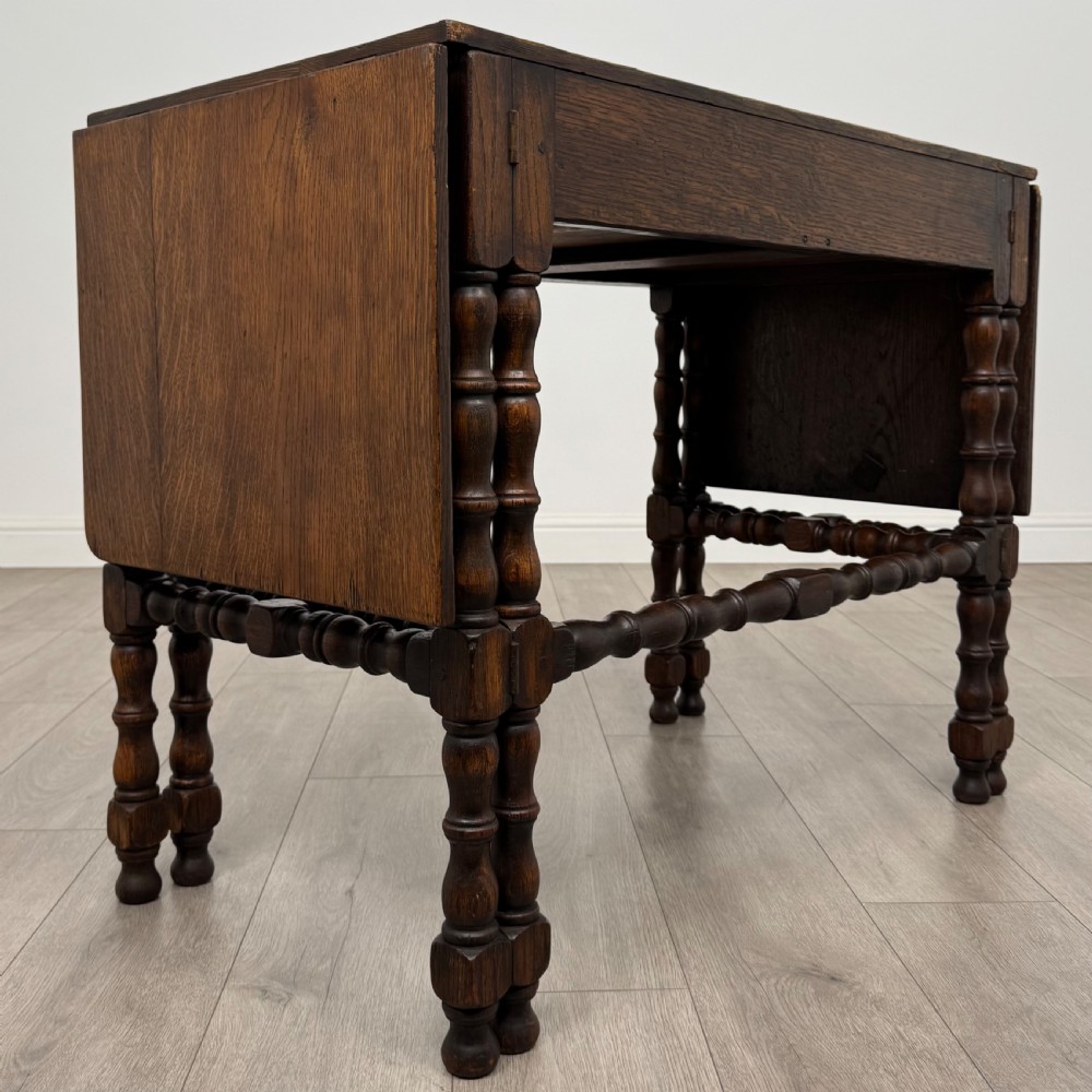 Antique 20th Century Unique Drop Leaf Side Table In Oak  View V