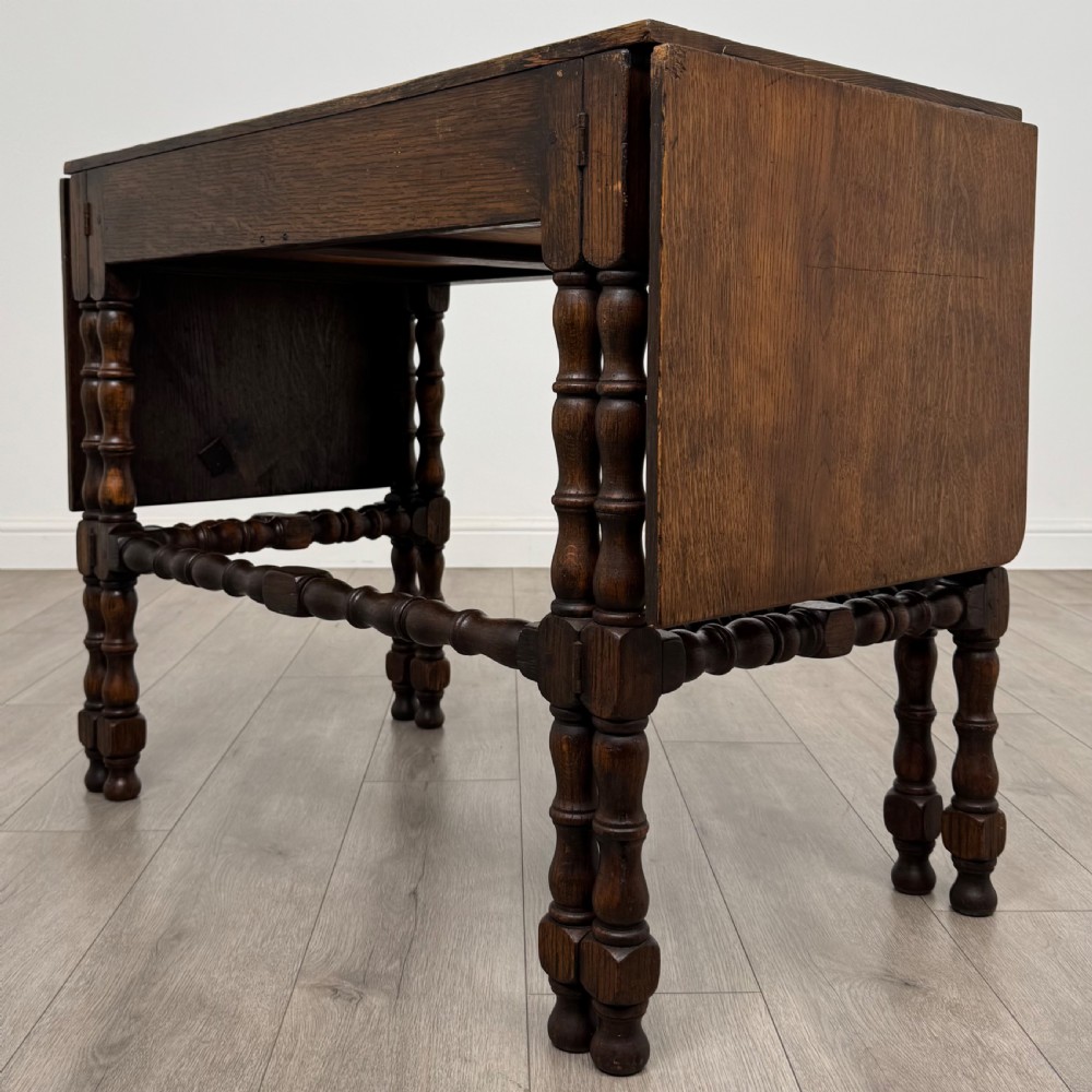 Antique 20th Century Unique Drop Leaf Side Table In Oak  View VII