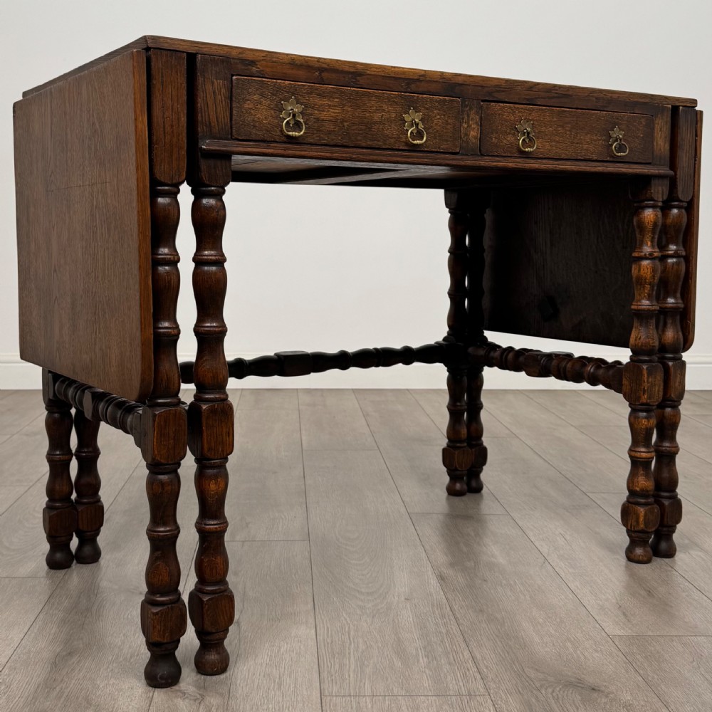 Antique 20th Century Unique Drop Leaf Side Table In Oak  View IX