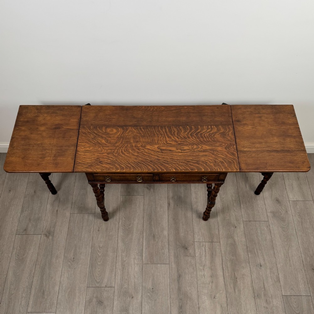 Antique 20th Century Unique Drop Leaf Side Table In Oak  View X