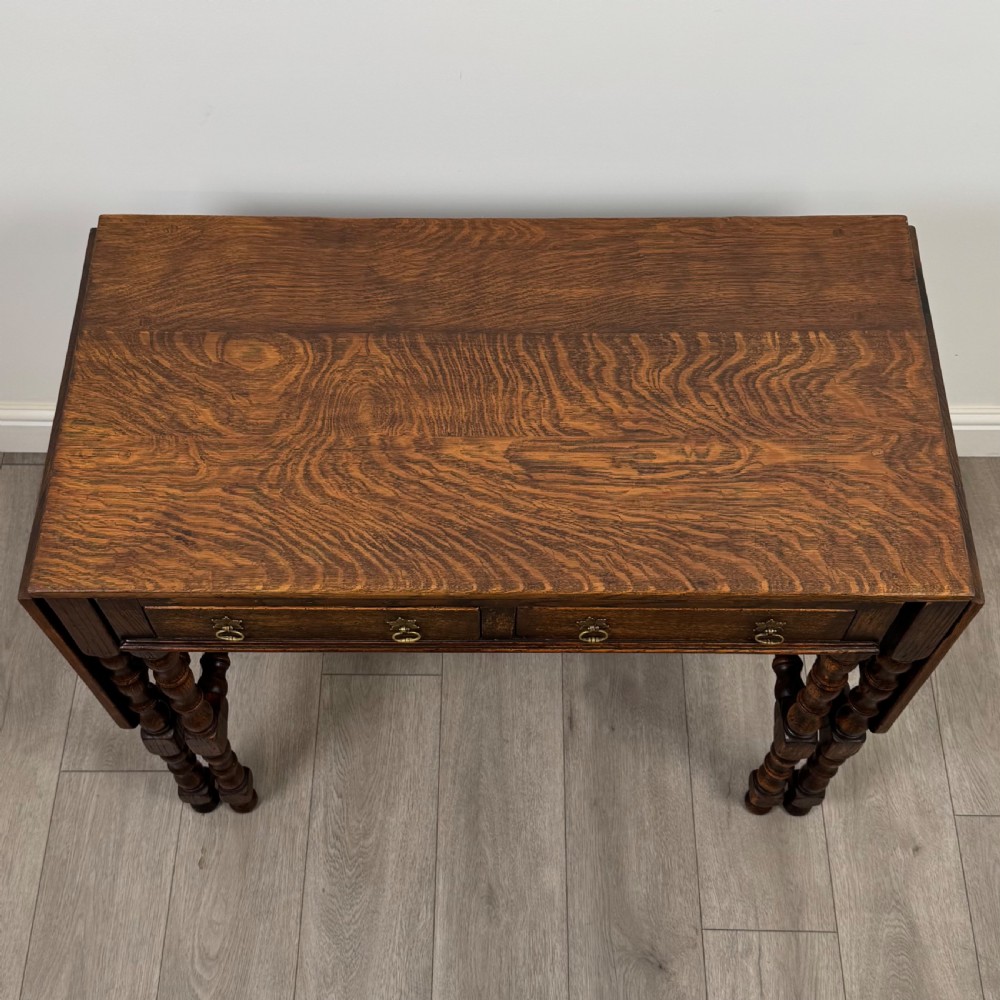 Antique 20th Century Unique Drop Leaf Side Table In Oak  View XII