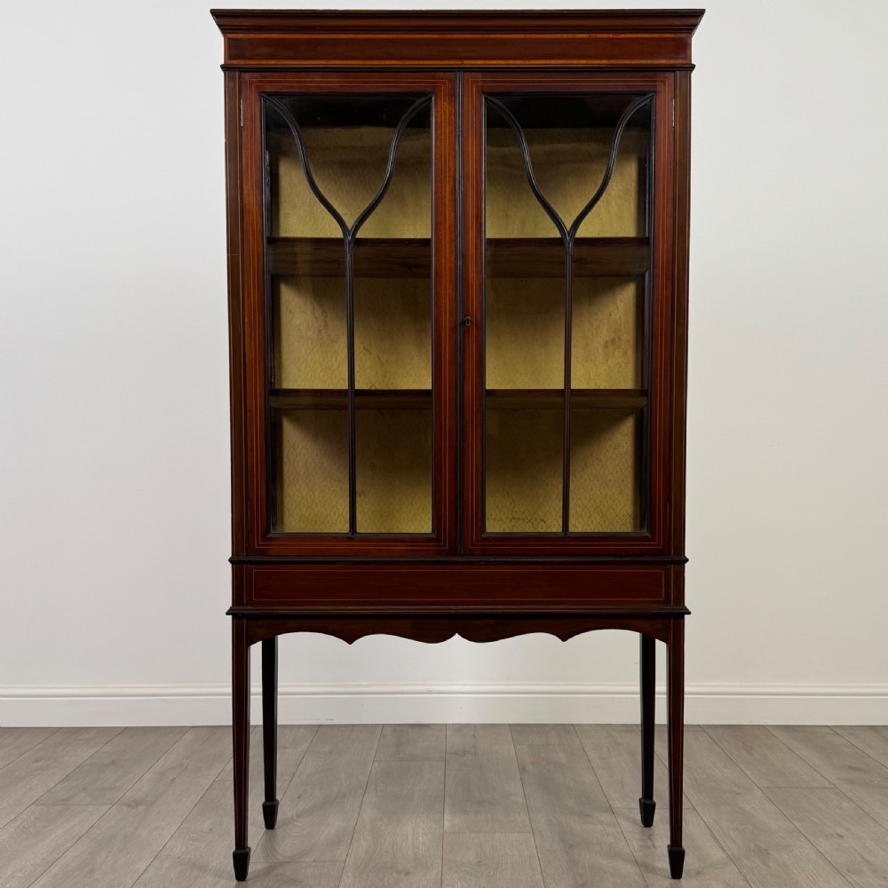 Antique 20th Century Inlaid Display Cabinet In Mahogany  View II