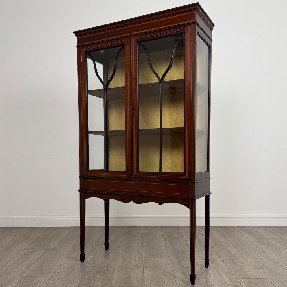 Antique 20th Century Inlaid Display Cabinet In Mahogany  View IV