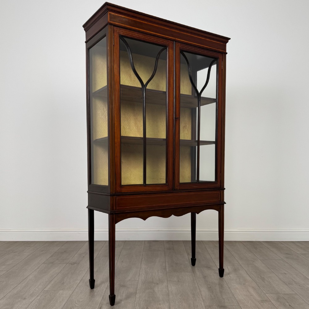Antique 20th Century Inlaid Display Cabinet In Mahogany  View X
