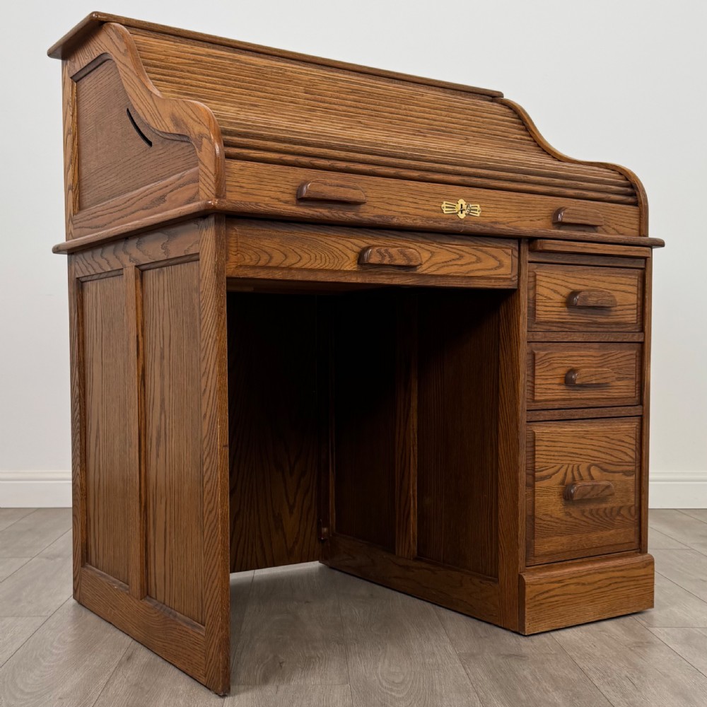 Antique 20th Century Good Quality Golden Oak Roll Top Desk  View IX