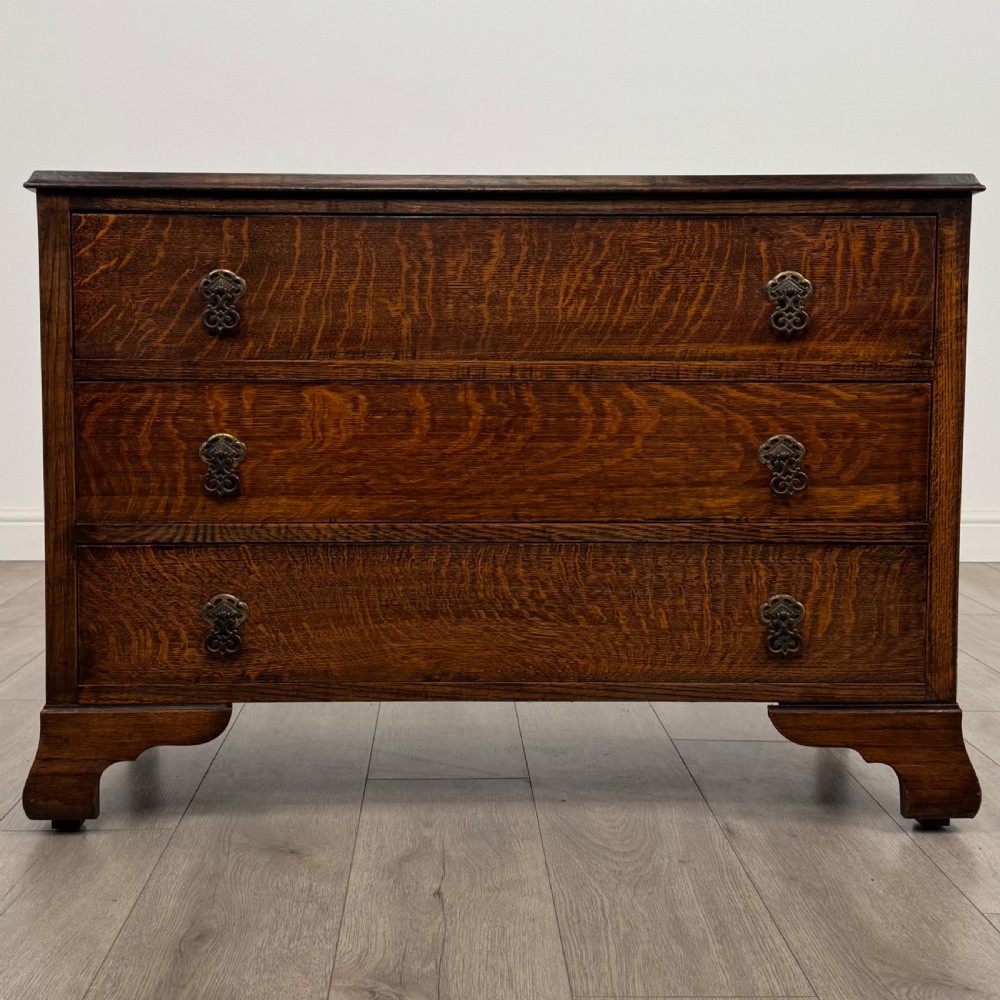 Antique 20th Century Low Chest Of Drawers In Oak