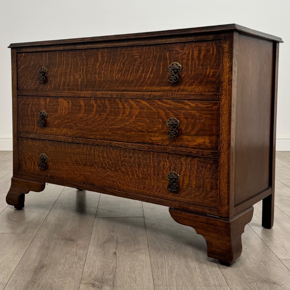 Antique 20th Century Low Chest Of Drawers In Oak View II
