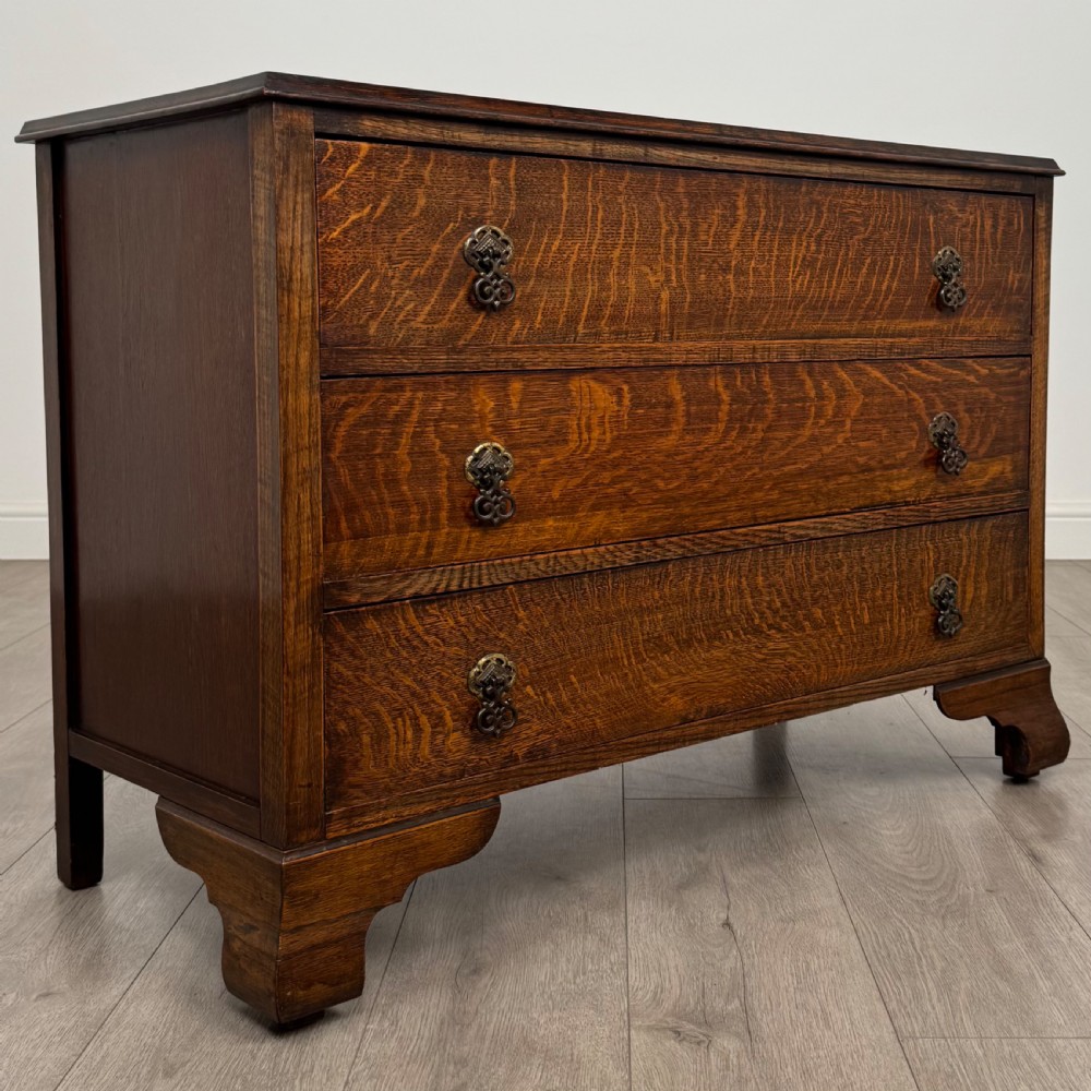 Antique 20th Century Low Chest Of Drawers In Oak View VIII