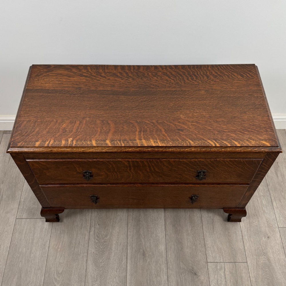 Antique 20th Century Low Chest Of Drawers In Oak View IX
