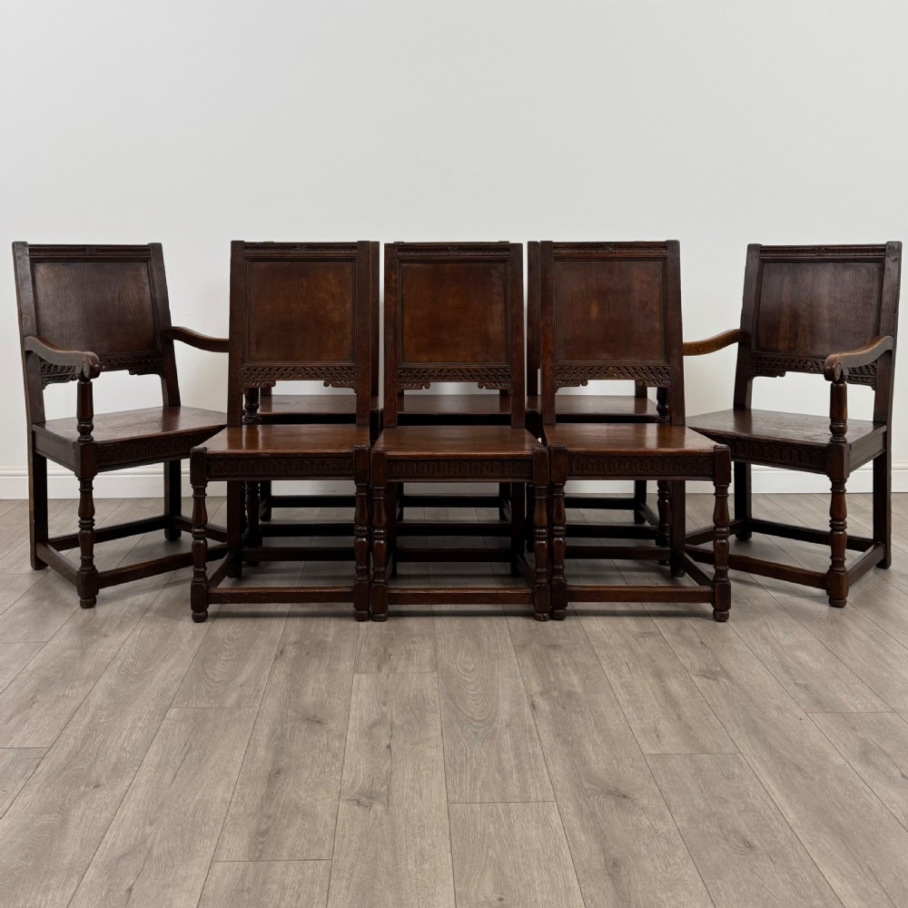 Antique 20th Century Fine Quality Set Of 8 Oak Dining Chairs 