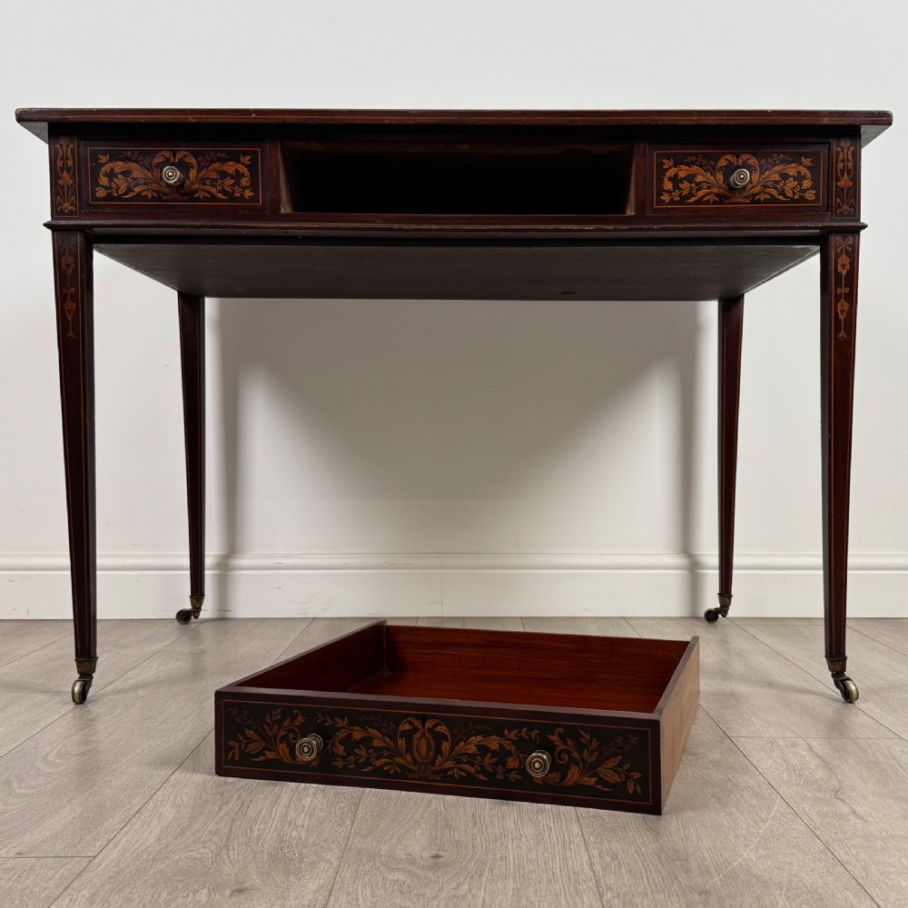  Antique 19th Century Fine Quality Inlaid Writing Table In Mahogany  View X