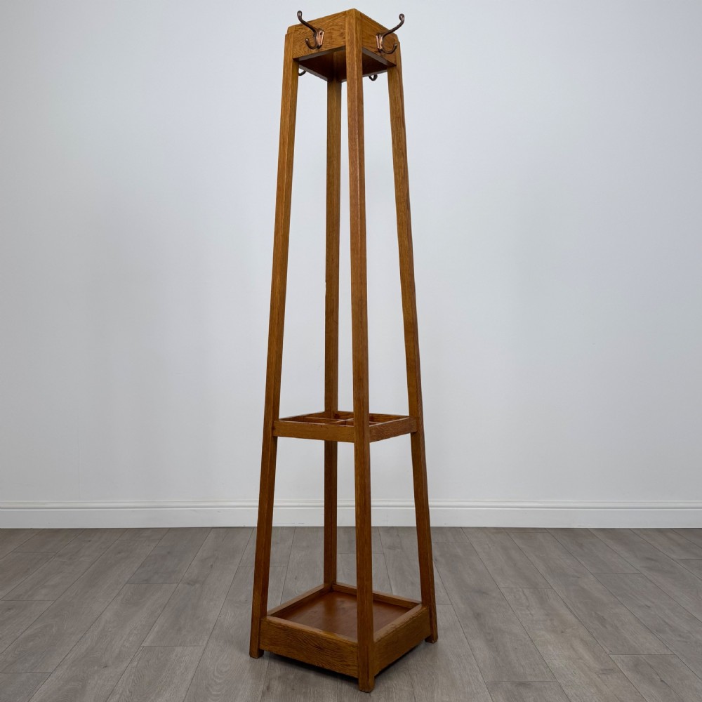 Antique 20th Century Fine Quality Arts & Crafts Oak Coat Stand  View V