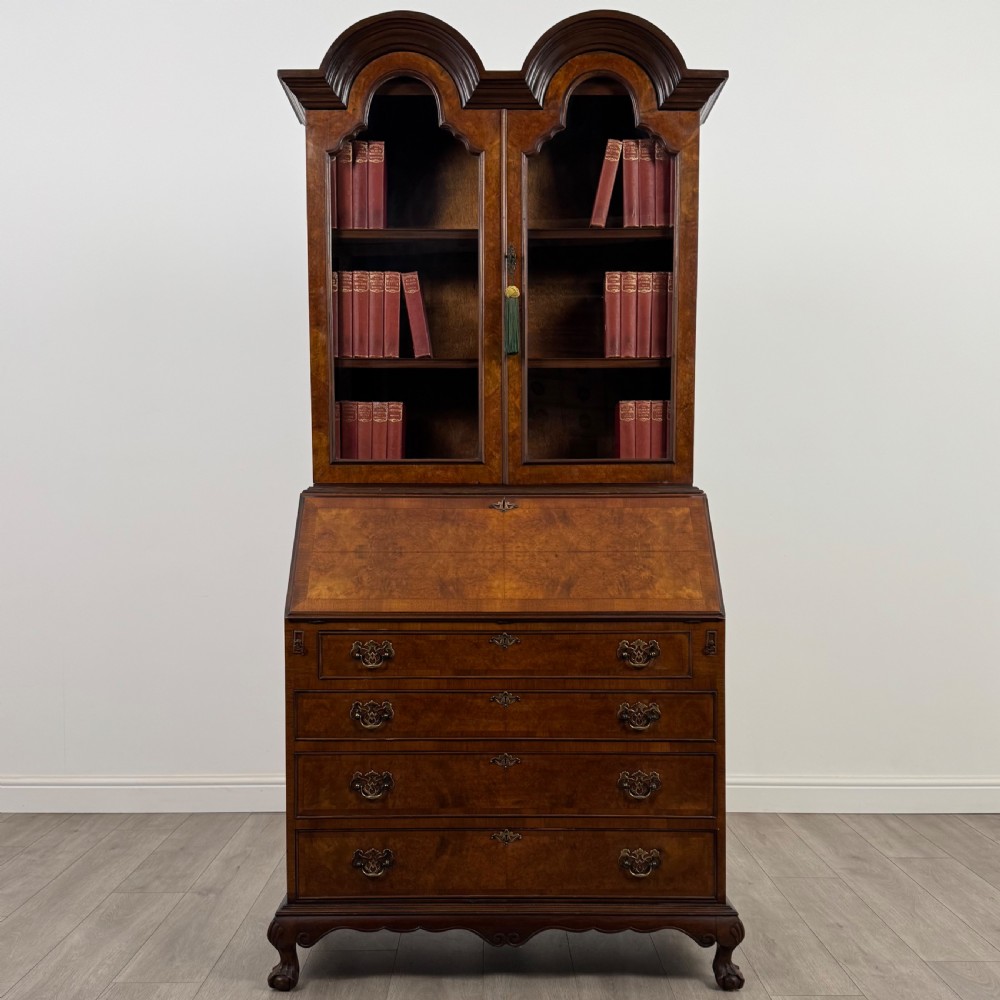 Antique 20th Century Burr Walnut Bureau Bookcase