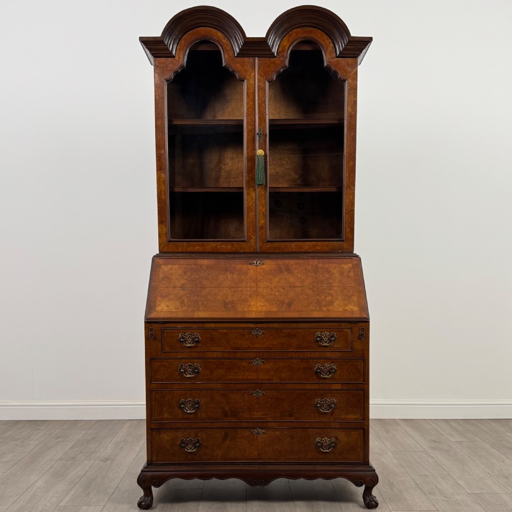 Antique 20th Century Burr Walnut Bureau Bookcase View II
