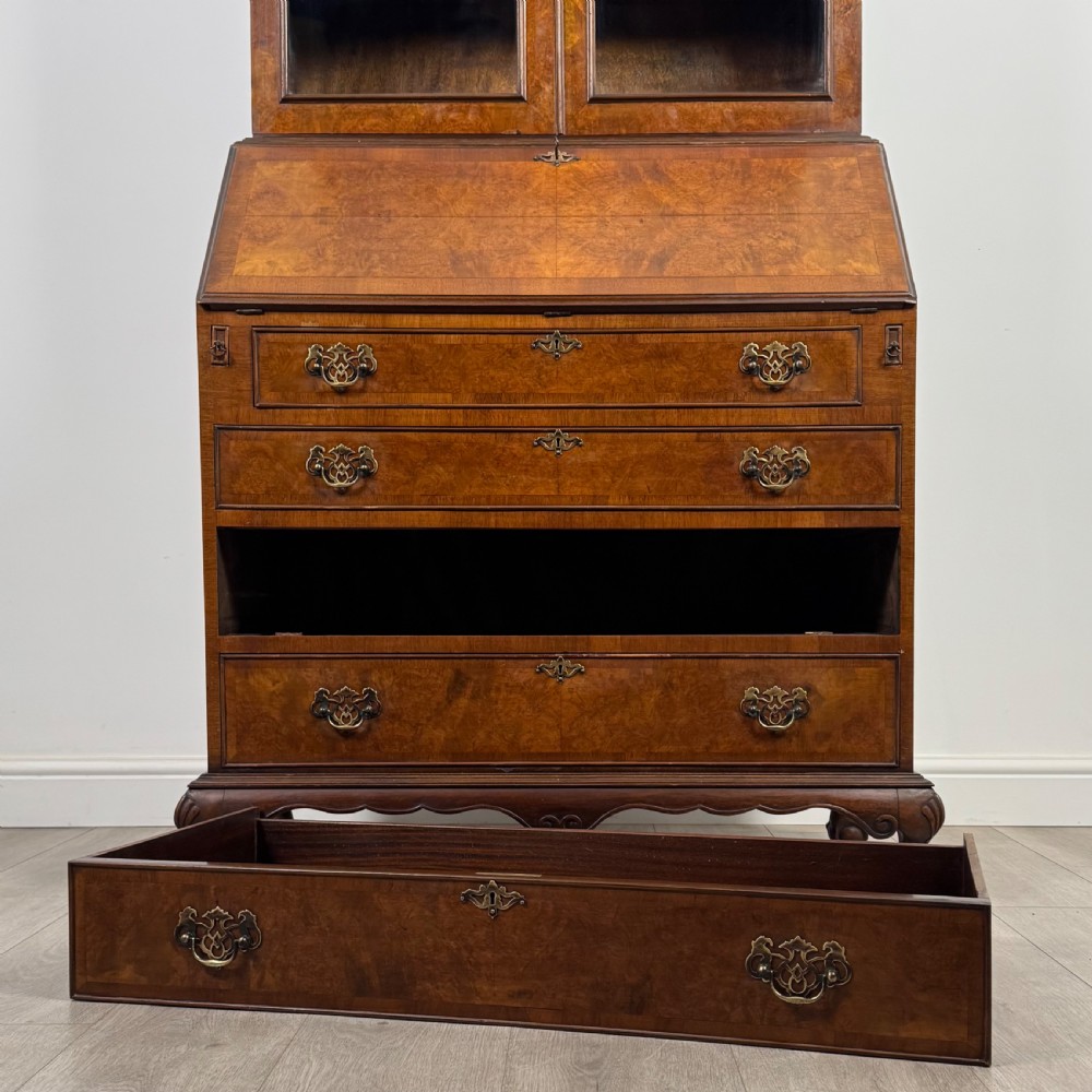Antique 20th Century Burr Walnut Bureau Bookcase View XIII
