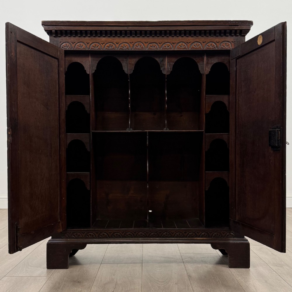  Antique 18th Century Heavily Carved Fitted Cabinet In Oak View II