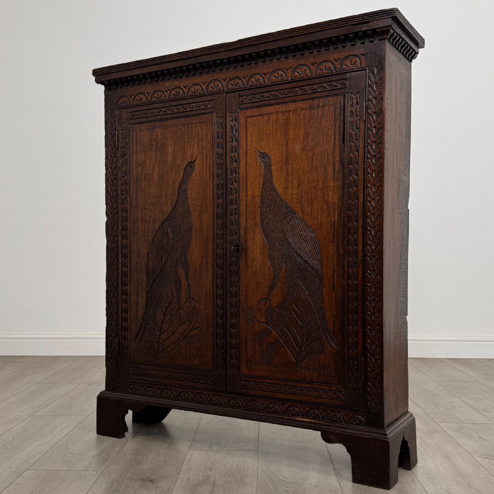  Antique 18th Century Heavily Carved Fitted Cabinet In Oak View III