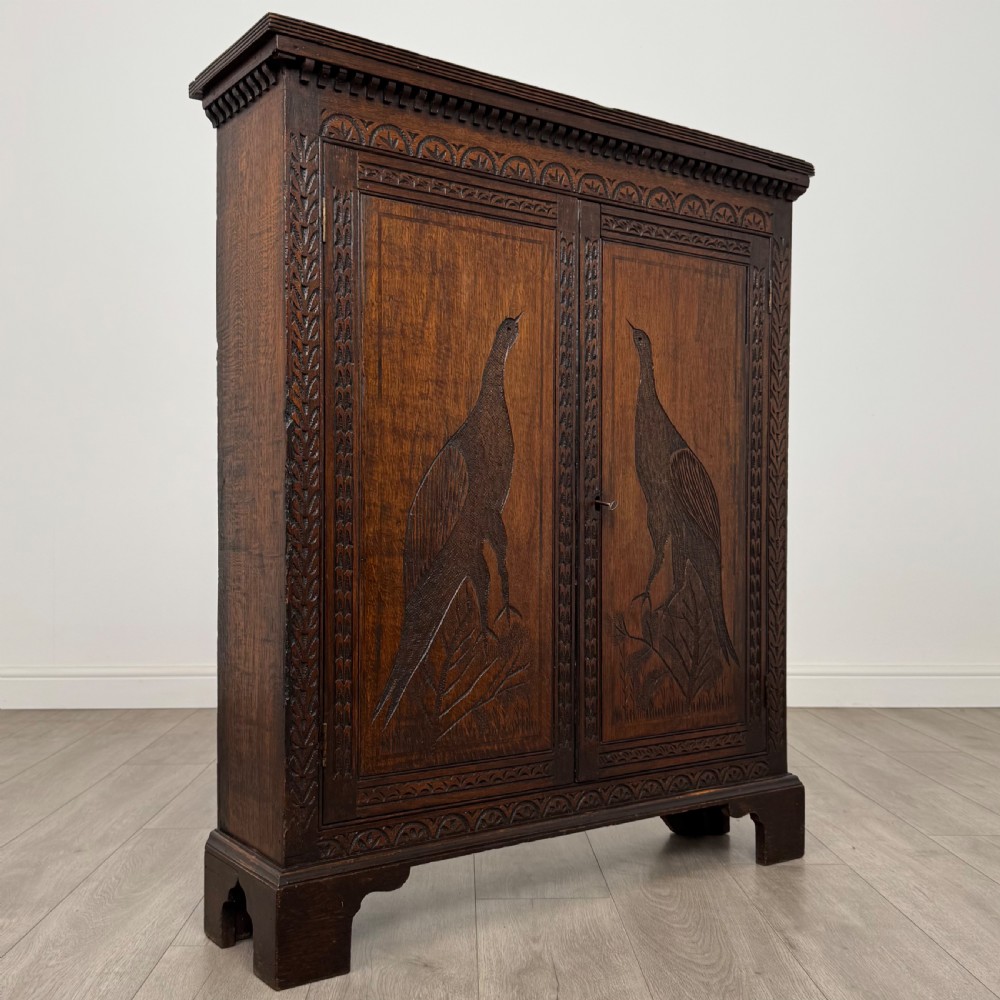  Antique 18th Century Heavily Carved Fitted Cabinet In Oak View IX