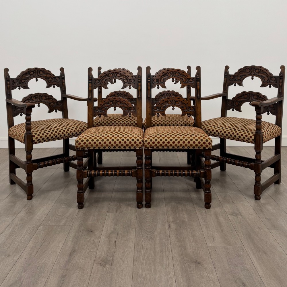 Antique 20th Century Jacobean Style Dining Table With 6 Chairs View VIII