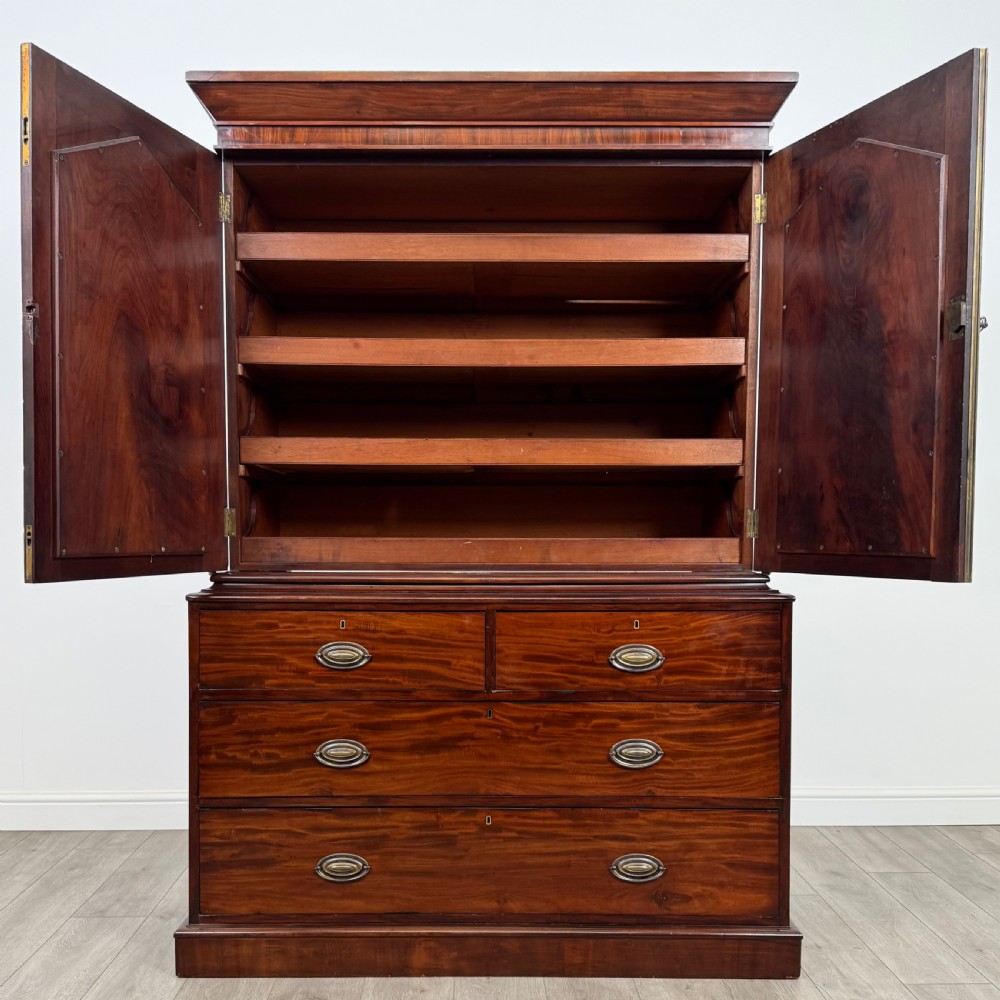Antique 18th Century Linen Press Cupboard In Mahogany  View II