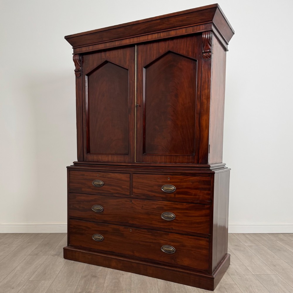 Antique 18th Century Linen Press Cupboard In Mahogany  View III