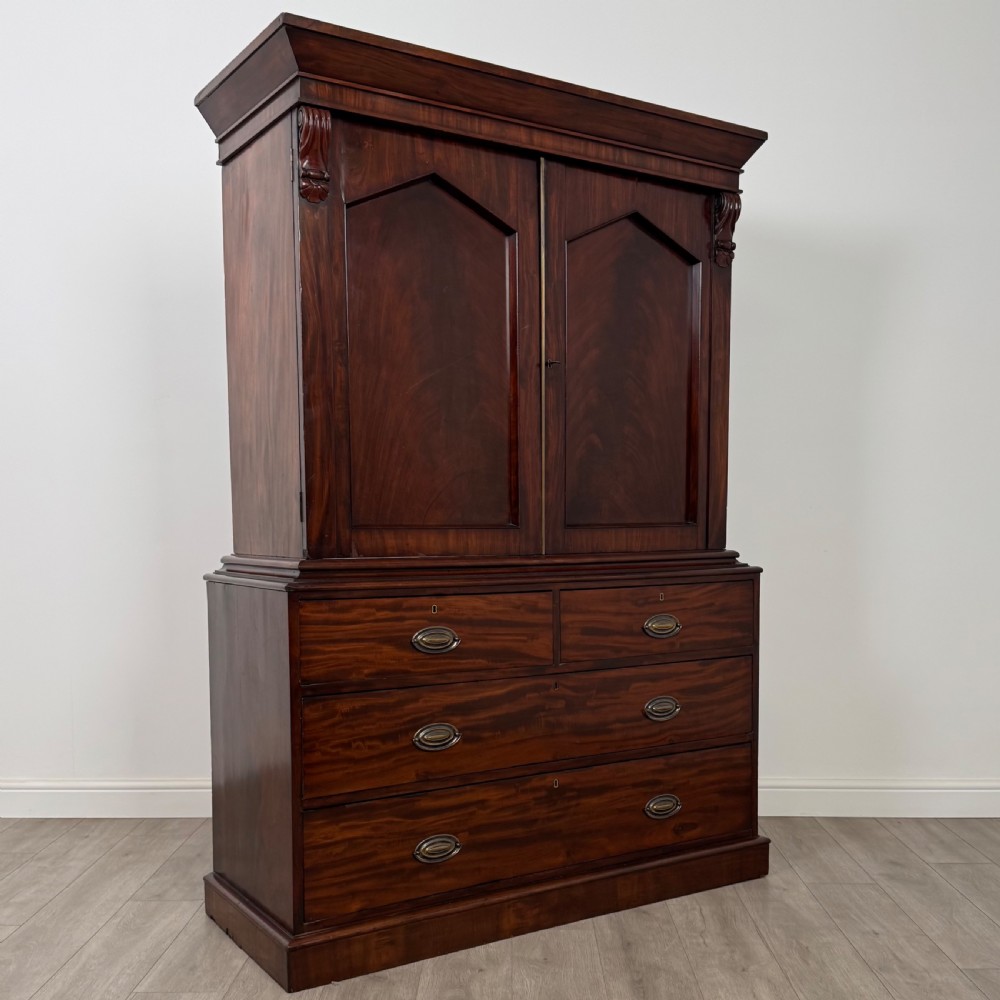 Antique 18th Century Linen Press Cupboard In Mahogany  View IX