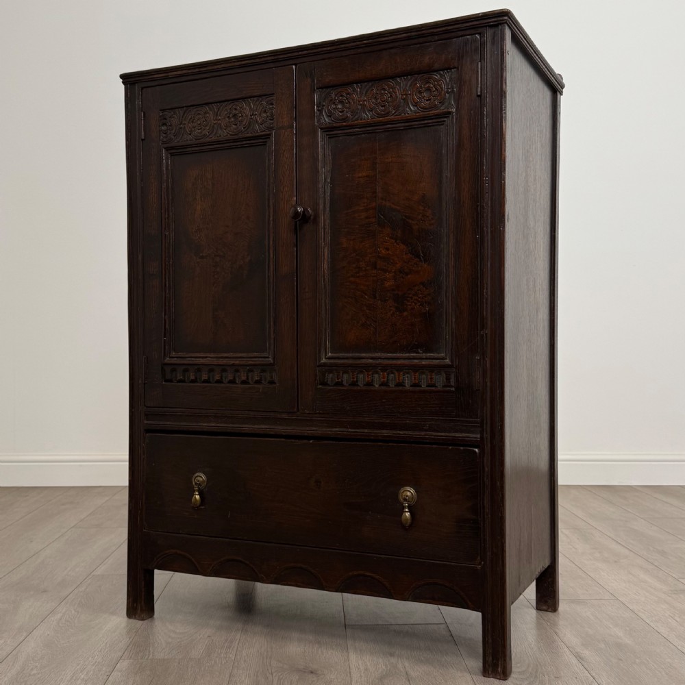 Antique 20th Century Good Quality Carved Oak Cupboard View III