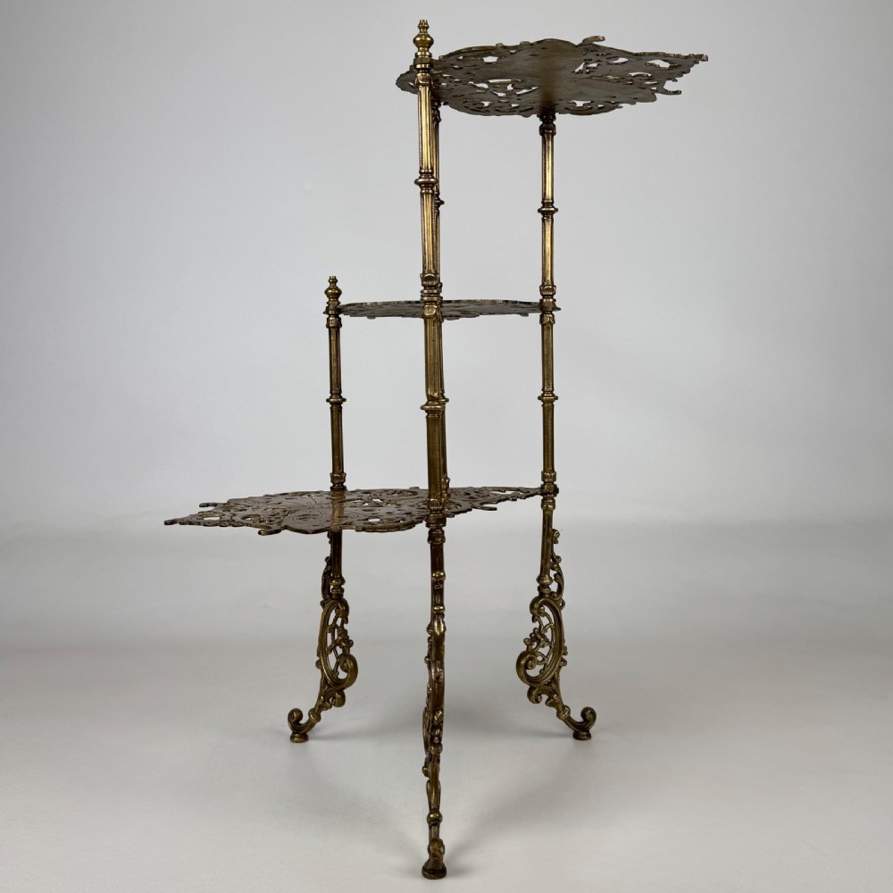  Antique 19th Century Brass Three Tier Plant Stand