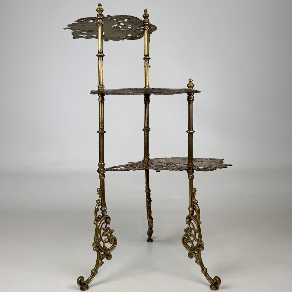  Antique 19th Century Brass Three Tier Plant Stand View II