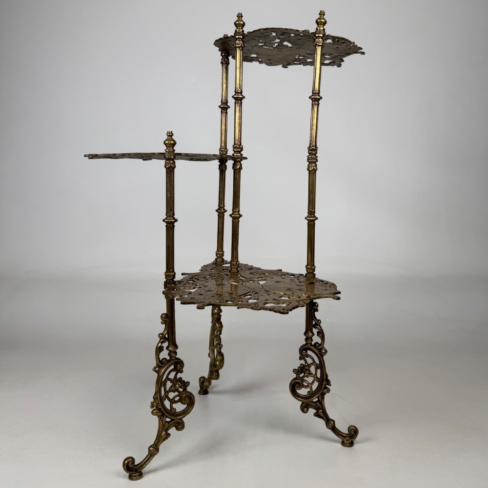  Antique 19th Century Brass Three Tier Plant Stand View III