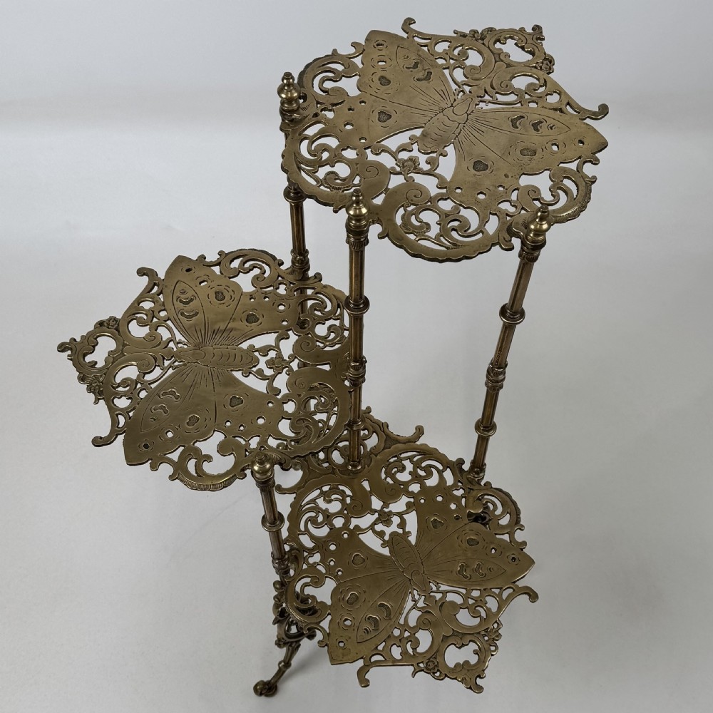  Antique 19th Century Brass Three Tier Plant Stand View IV