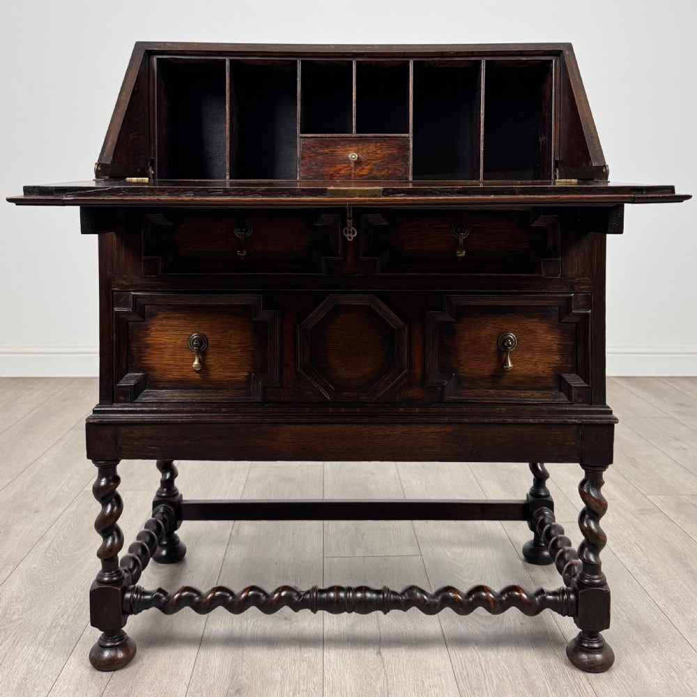  Antique 20th Century Jacobean Style Bureau In Oak  View II