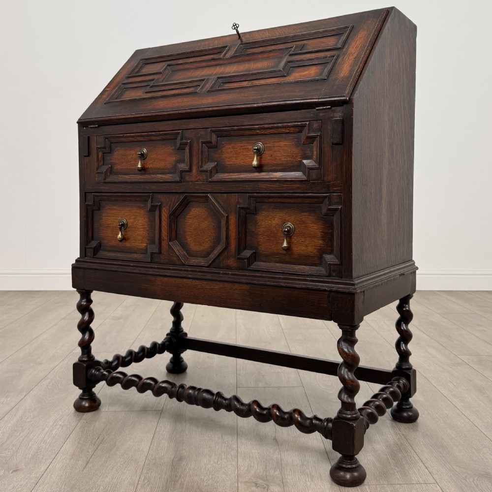  Antique 20th Century Jacobean Style Bureau In Oak  View III
