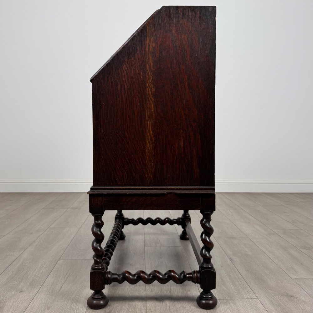  Antique 20th Century Jacobean Style Bureau In Oak  View IV