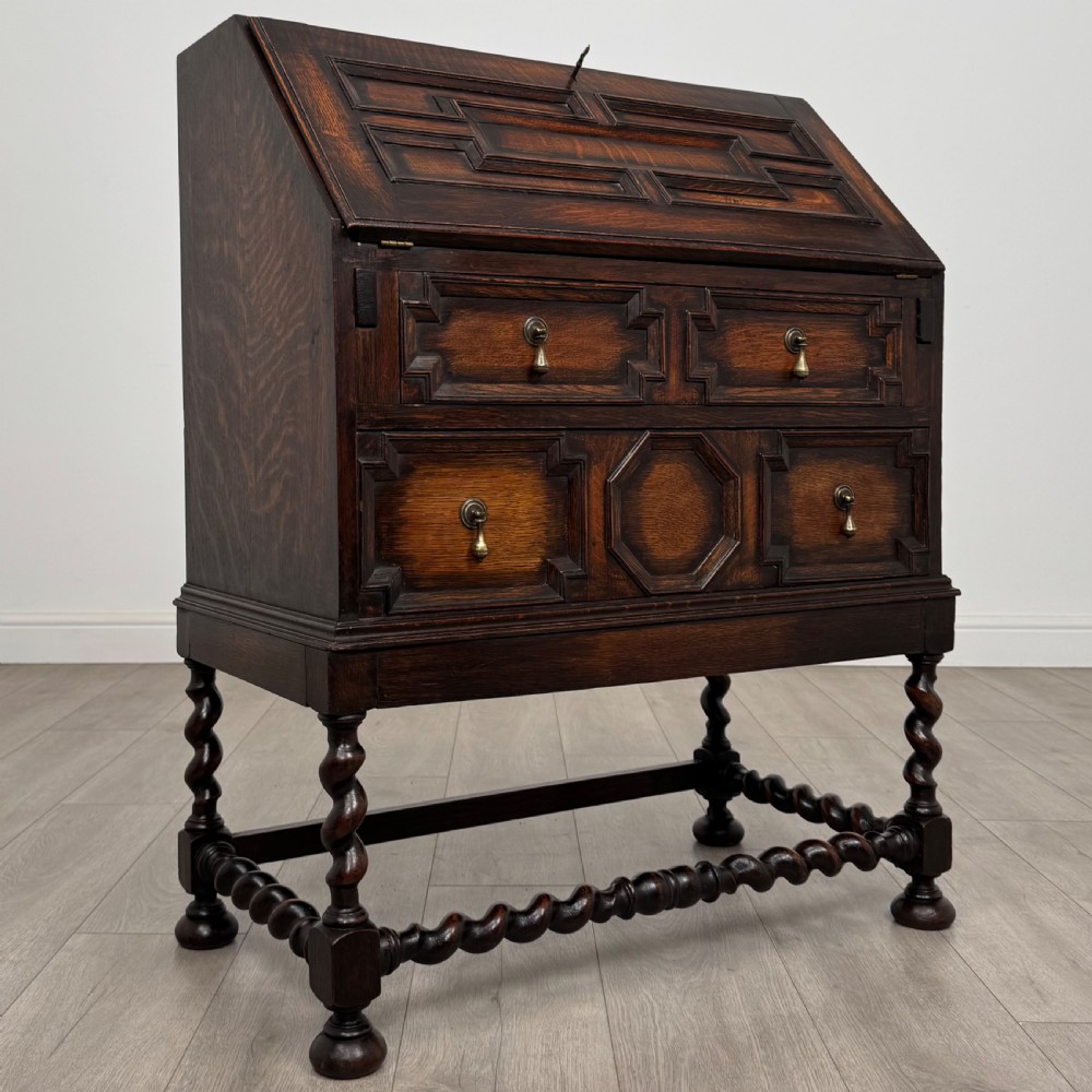  Antique 20th Century Jacobean Style Bureau In Oak  View IX
