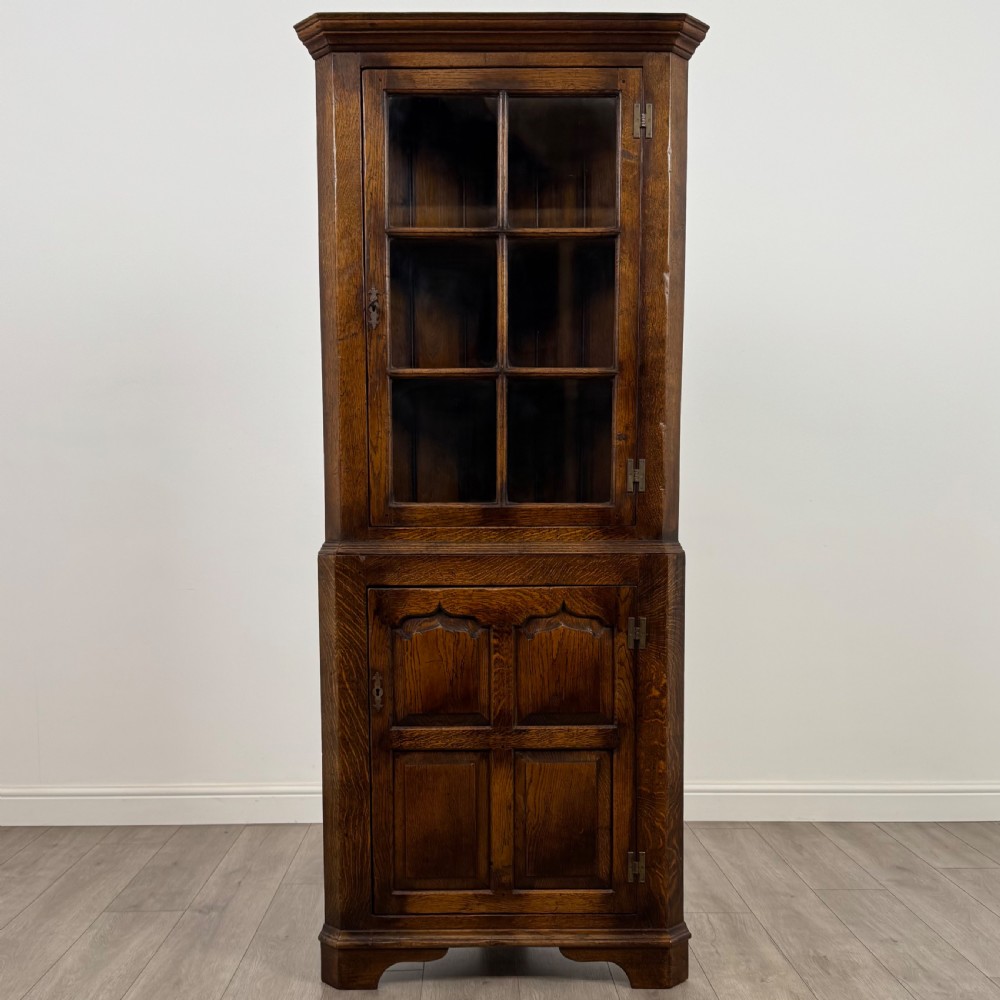 Antique 20th Century Fine Quality Glazed Oak Corner Cabinet  View II