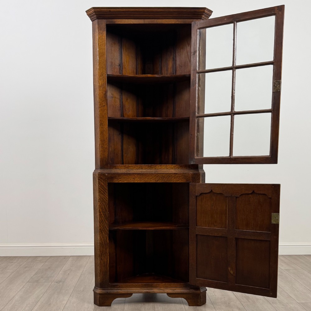 Antique 20th Century Fine Quality Glazed Oak Corner Cabinet  View III